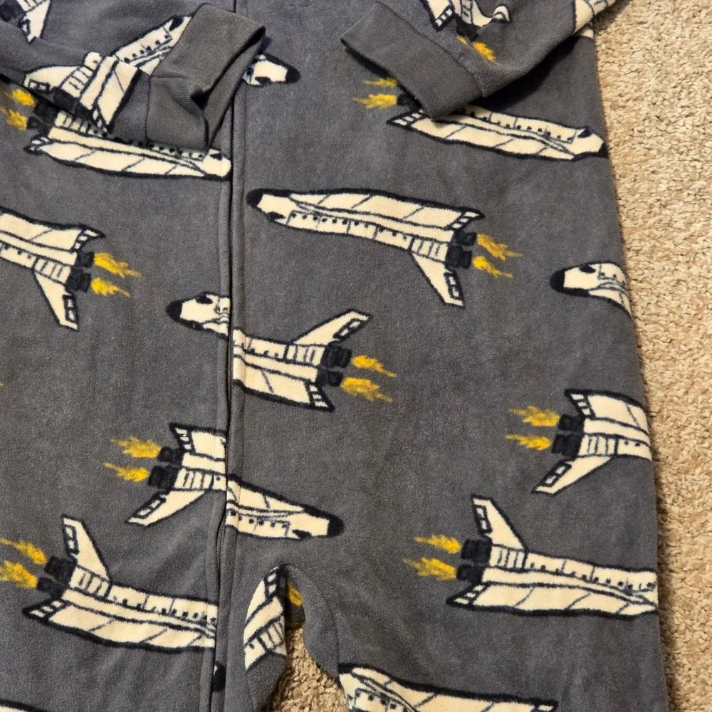 Carters Rocket Ship Print Fleece Long-Sleeve Loose Fit 1-Piece Pajamas Sz 14